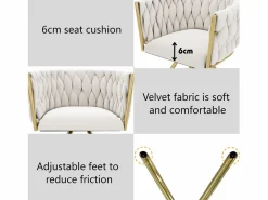 Juego de 2 sillas giratorias de terciopelo con reposabrazos - patas de metal dorado -^ModernLuxe Online