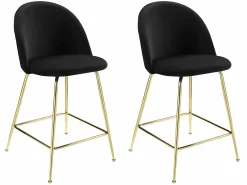 Vente-unique Juego de 2 taburetes de bar - Terciopelo y metal dorado - - MELBOURNE Negro Discount