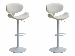 Vente-unique Juego de 2 taburetes de bar de cuero sintético - Altura ajustable - Natural y Blanco - MONTENEGRO Color natural claro / Blanco New