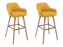 Vente-unique Juego de 2 taburetes de bar de tela y patas madera de haya - Amarillo - ELEANA Mostaza Online