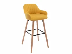 Vente-unique Juego de 2 taburetes de bar de tela y patas madera de haya - Amarillo - ELEANA Mostaza Online