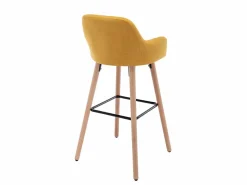 Vente-unique Juego de 2 taburetes de bar de tela y patas madera de haya - Amarillo - ELEANA Mostaza Online