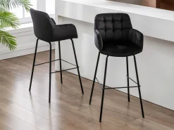 Vente-unique Muebles De Bar|Taburete Alto|Juego de 2 taburetes de bar de terciopelo y metal - - PEGA