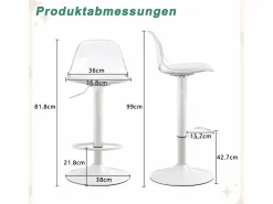 Hauss Spole Juego de 2 taburetes de bar con respaldo transparente - Altura ajustable - Patas de metal Blanco Outlet