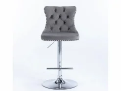 Hauss Spole Juego de 2 taburetes de bar giratorios en terciopelo - Altura regulable de 63,5 a 84 cm - y plata Gris New