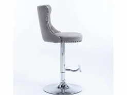 Hauss Spole Juego de 2 taburetes de bar giratorios en terciopelo - Altura regulable de 63,5 a 84 cm - y plata Gris New