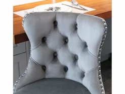 Hauss Spole Juego de 2 taburetes de bar giratorios en terciopelo - Altura regulable de 63,5 a 84 cm - y plata Gris New