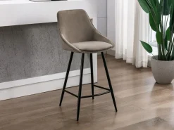 Vente-unique Muebles De Bar|Taburete Alto|Juego de 2 taburetes de bar - Terciopelo - Gris - MASURIE