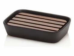 Juego de accesorios de baño en cerámica negra mate y madera de nogal Rodi^ Best