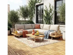 Sweeek Juego de baldosas de madera para terraza de 30 x 30 cm, diseño lineal Marru00f3n Hot