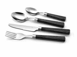 Juego de cubiertos de paja negra de 24 piezas con mangos trenzados de polipropileno Negro Hot