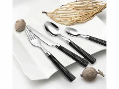 Juego de cubiertos de paja negra de 24 piezas con mangos trenzados de polipropileno Negro Hot