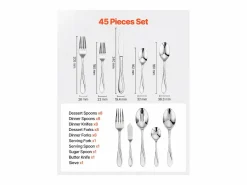 Cubierto|Juego de Cubiertos SucceBuy Juego de Cubiertos de Acero Inoxidable de 45 Piezas, para 8 Personas, para Utensilios de Cocina.