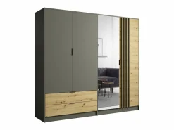 Meublorama Juego de dormitorio completo diseño IZO: Armario, cama 180x200, cómoda, mesitas de noche, roble/ antracita Gris Discount