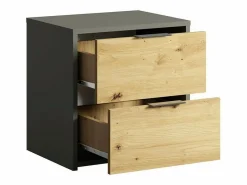 Meublorama Juego de dormitorio completo diseño IZO: Armario, cama 180x200, cómoda, mesitas de noche, roble/ antracita Gris Discount