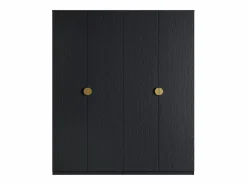 Meublorama Juego de dormitorio MONDO – estructurado y dorado – Cama con almacenaje 160x200 con somier + Armario + Cómoda + 2 mesitas de noche Negro Sale