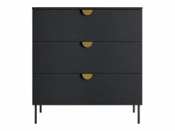 Meublorama Juego de dormitorio MONDO – estructurado y dorado – Cama con almacenaje 160x200 con somier + Armario + Cómoda + 2 mesitas de noche Negro Sale