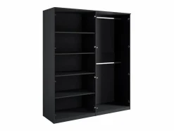 Meublorama Juego de dormitorio MONDO – estructurado y dorado – Cama 160x200 con somier + Armario + Cómoda + 2 mesitas de noche Negro