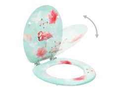 Helloshop26 Juego de dos asientos de inodoro con tapa de cierre suave MDF diseño Flamingo 02_0002973 Multicolor Hot