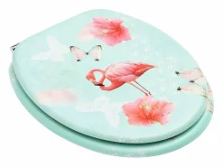Helloshop26 Juego de dos asientos de inodoro con tapa de cierre suave MDF diseño Flamingo 02_0002973 Multicolor Hot