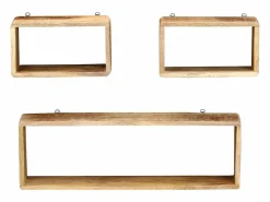 Juego de estantes cubo de pared 3 piezas madera maciza de mango ES861432 Marru00f3n Sale