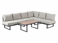 Juego de jardín - 6 plazas - conjunto de esquina, sofá + mesa baja + reposapiés, en acero galvanizado -^ModernLuxe Online