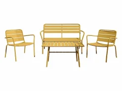 Juego de jardín en metal: un banco, 2 sillones bajos y una mesa de centro - Amarillo - MIRMANDE de^MYLIA New