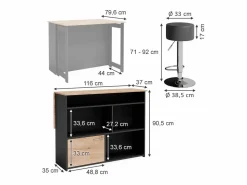 Juego de mesa de bar oro power roble/antracita 116x37x90.5 dominic^Vicco Outlet