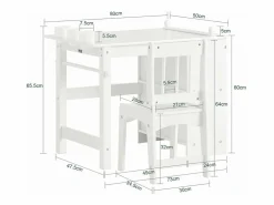 Juego de Mesa y Silla Infantil de Madera Escritorio Infantil con 3 Portalápices KMB60-W ES^Sobuy Best