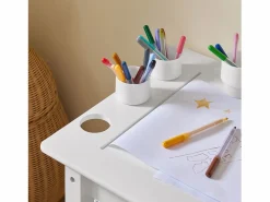 Juego de Mesa y Silla Infantil de Madera Escritorio Infantil con 3 Portalápices KMB60-W ES^Sobuy Best