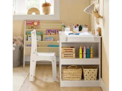 Juego de Mesa y Silla Infantil de Madera Escritorio Infantil con 3 Portalápices KMB60-W ES^Sobuy Best
