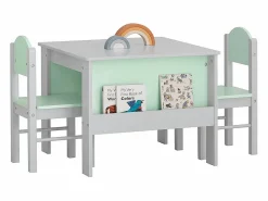 Sobuy Escritorio Tradicional|Juego de Mesa y Silla Infantil de Madera Escritorio Infantil con 2 sillas Muebles Infantiles para Niños Verde y Gris KMB88-HG ES