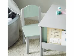 Sobuy Escritorio Tradicional|Juego de Mesa y Silla Infantil de Madera Escritorio Infantil con 2 sillas Muebles Infantiles para Niños Verde y Gris KMB88-HG ES