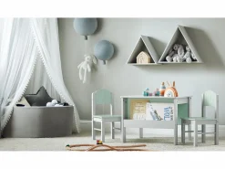 Sobuy Escritorio Tradicional|Juego de Mesa y Silla Infantil de Madera Escritorio Infantil con 2 sillas Muebles Infantiles para Niños Verde y Gris KMB88-HG ES