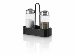 Materiales Y Utensilios De Cocina|Juego de sal y pimienta negra con frascos de vidrio y soporte de metal Salz