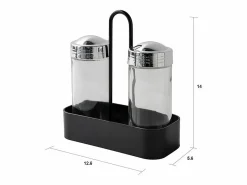 Materiales Y Utensilios De Cocina|Juego de sal y pimienta negra con frascos de vidrio y soporte de metal Salz