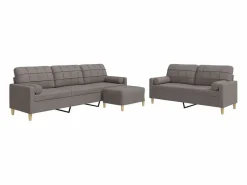 vidaxl Conjunto Sofá Y Sillón|Juego de sofá 3 piezas con reposapiés y cojines tela taupé