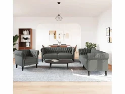 Juego de sofás 3 piezas tela oscuro^Clicnbuy