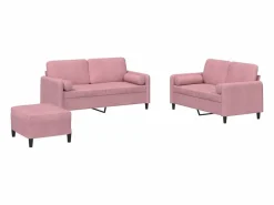 Clicnbuy Juego de sofás con cojines 3 piezas terciopelo Rosa