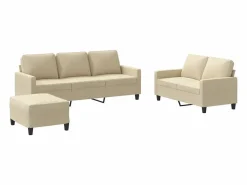 vidaxl Juego de sofás con cojines 3 piezas tela Crema Clearance