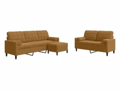vidaxl Conjunto Sofá Y Sillón|Juego de sofás con cojines 3 piezas terciopelo marrón
