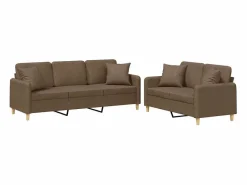 Clicnbuy Conjunto Sofás|Juego de sofás con cojines 2 piezas tela marrón