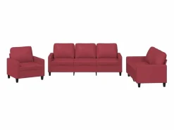 Juego de sofás con cojines 3 piezas cuero sintético tinto^Clicnbuy New