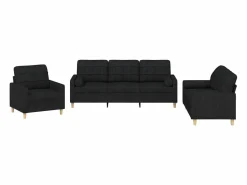 vidaxl Juego de sofás con cojines 3 piezas tela Negro Discount