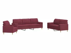 vidaxl Conjunto Sofá Y Sillón|Juego de sofás con cojines 3 piezas tela tinto