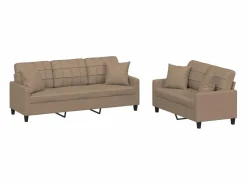 Juego de sofás con cojines 2 piezas cuero sintético capuchino^Clicnbuy Sale