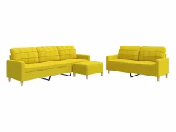 vidaxl Juego de sofás con reposapiés 3 piezas tela claro Amarillo Sale