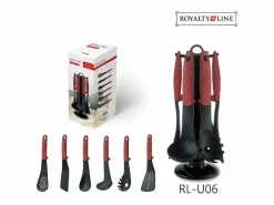 Royalty Line Juego de Utensilios de Cocina 7 piezas - Efecto Piedra - - Soporte Giratorio incluido Rojo Outlet