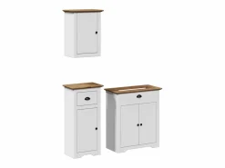 vidaxl Juego muebles baño BODO 3pzas madera maciza pino marrón Blanco Outlet
