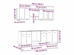 vidaxl Juegos de muebles de cocina con cajón Lyon 8 pcs Roble ahumado Marru00f3n